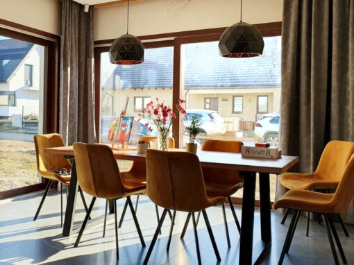 salon z dużymi przeszkleniami